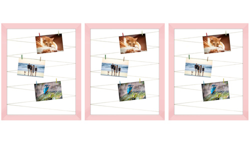 3 Ramki na zdjęcia z klamerkami 55x45 cm RÓŻ