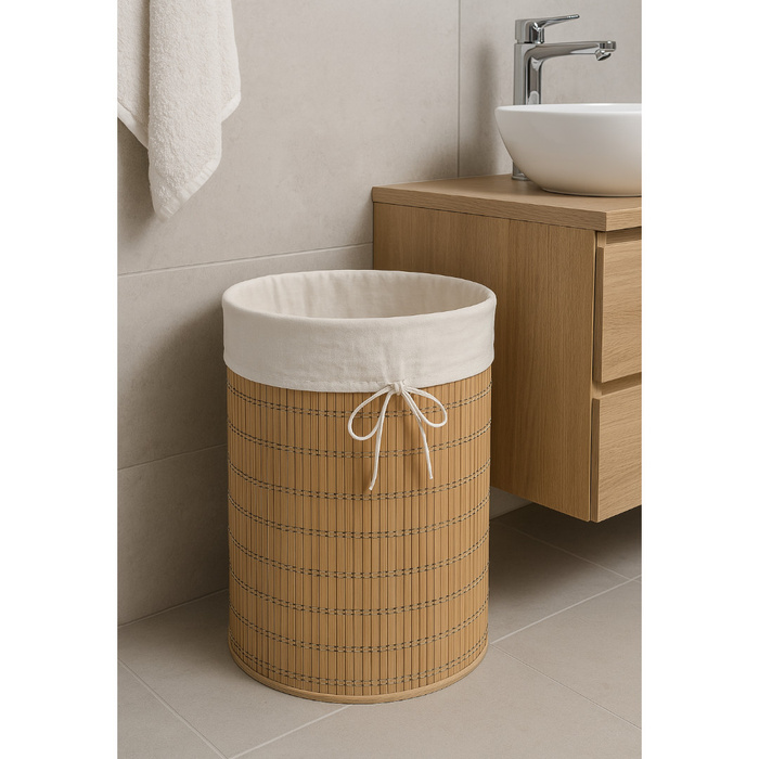 Okrągły bambusowy kosz na pranie 40x61 cm
