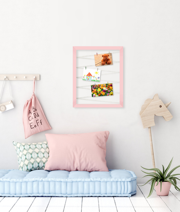 Ramka na Zdjęcia Sznurkowa Klamerki 55x45 cm RÓŻ