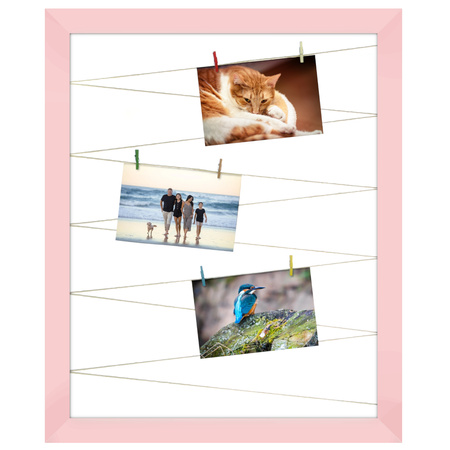 Ramka na Zdjęcia Sznurkowa Klamerki 55x45 cm RÓŻ