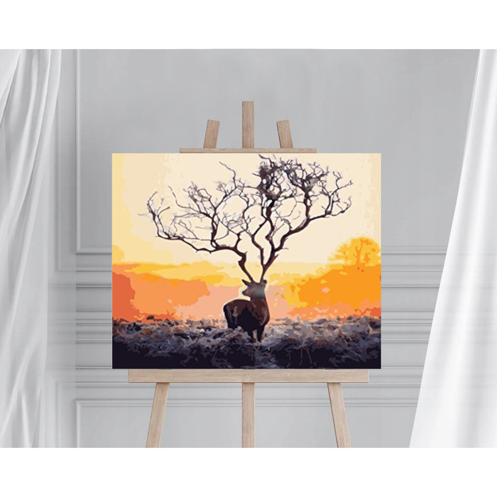 Malowanie po numerach 40x50 cm na ramie Jeleń o zachodzie słońca