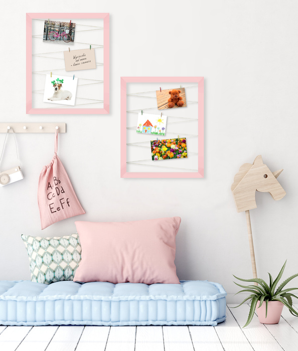 Ramka na Zdjęcia Sznurkowa Klamerki 55x45 cm RÓŻ