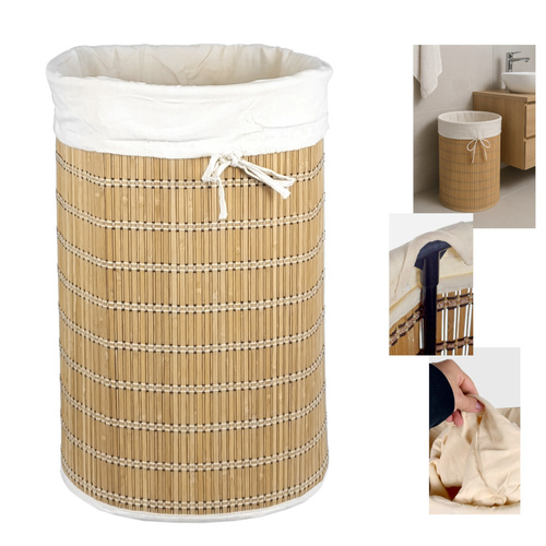 Okrągły bambusowy kosz na pranie 40x61 cm
