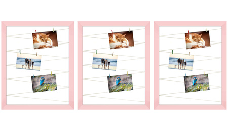 3 Ramki na zdjęcia z klamerkami 55x45 cm RÓŻ